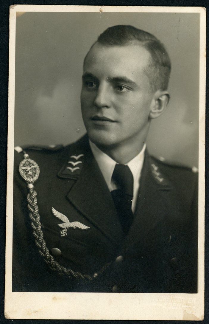 FACEBOOK AUCTION - German WW2 Luftwaffe Soldier Portrait Photo w/ Marksman Lanyard, Detailed Breast Eagle View