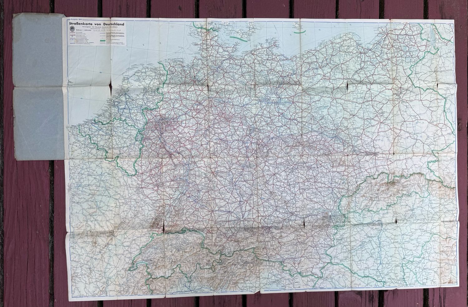 Z FACEBOOK AUCTION - Large German DDAC Map of Germany Strassenkarte von Deutschland Logo w/ Swaz on Cover