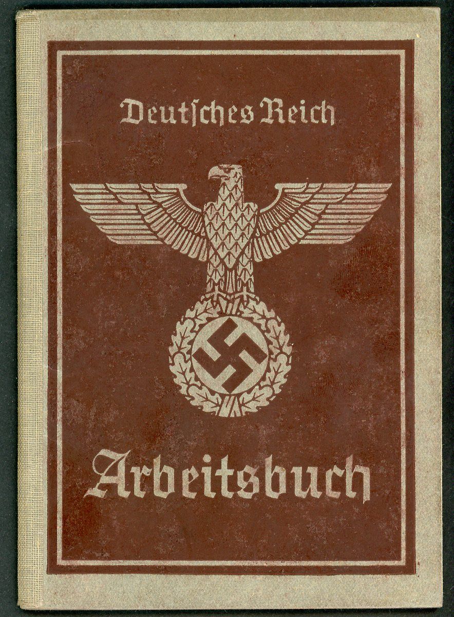 FACEBOOK AUCTION - German Third Reich Arbeitsbuch For Ewald Dietrich, 2nd Pattern - Hotel and Fliegerhorst Jobs WW2