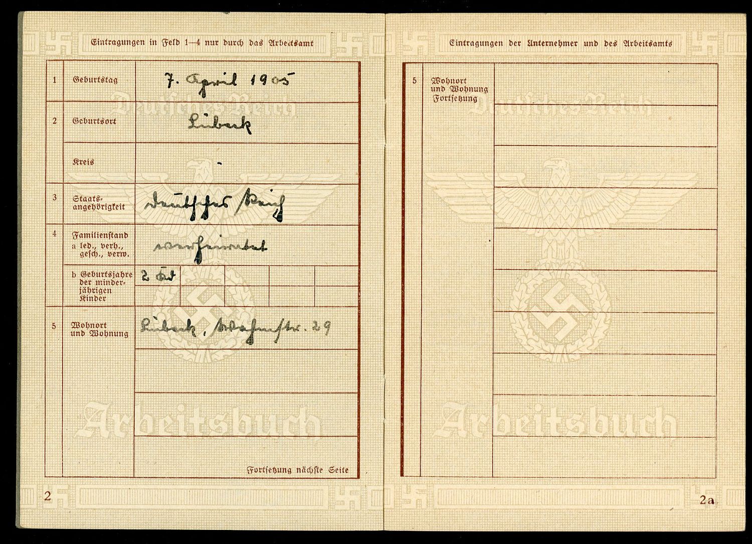FACEBOOK AUCTION - German Third Reich Arbeitsbuch For Ewald Dietrich, 2nd Pattern - Hotel and Fliegerhorst Jobs WW2