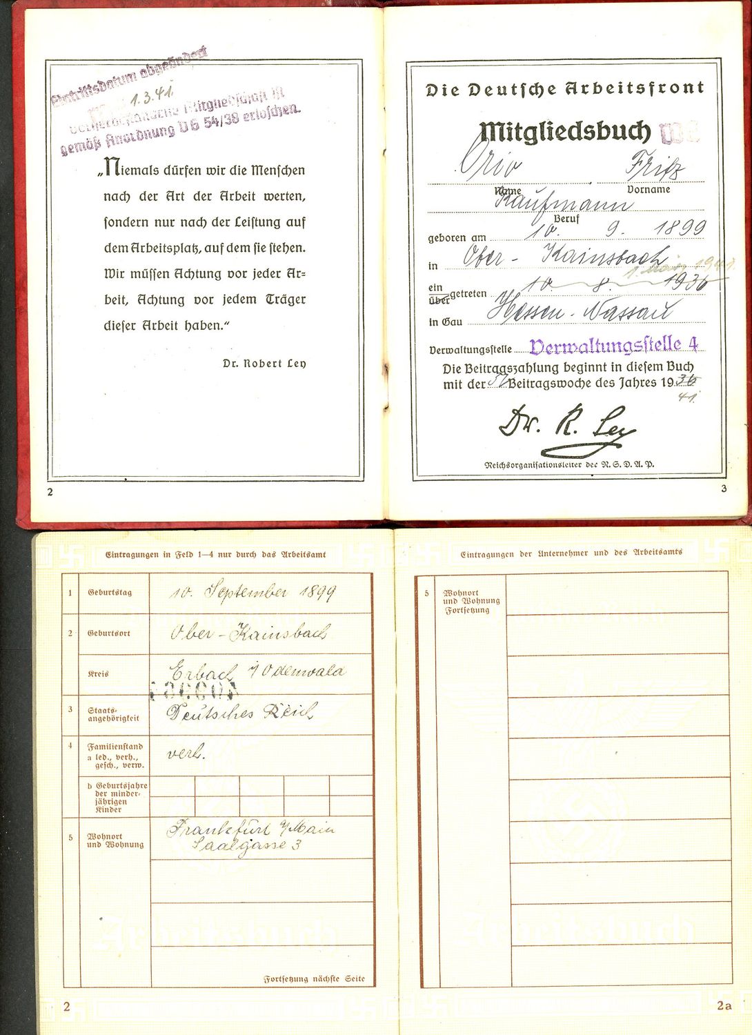 FACEBOOK AUCTION - Lot of 2 German Third Reich Items From Same Man: DAF Membership Book and Arbeitsbuch 2nd Pattern