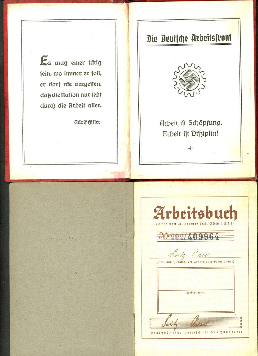 FACEBOOK AUCTION - Lot of 2 German Third Reich Items From Same Man: DAF Membership Book and Arbeitsbuch 2nd Pattern