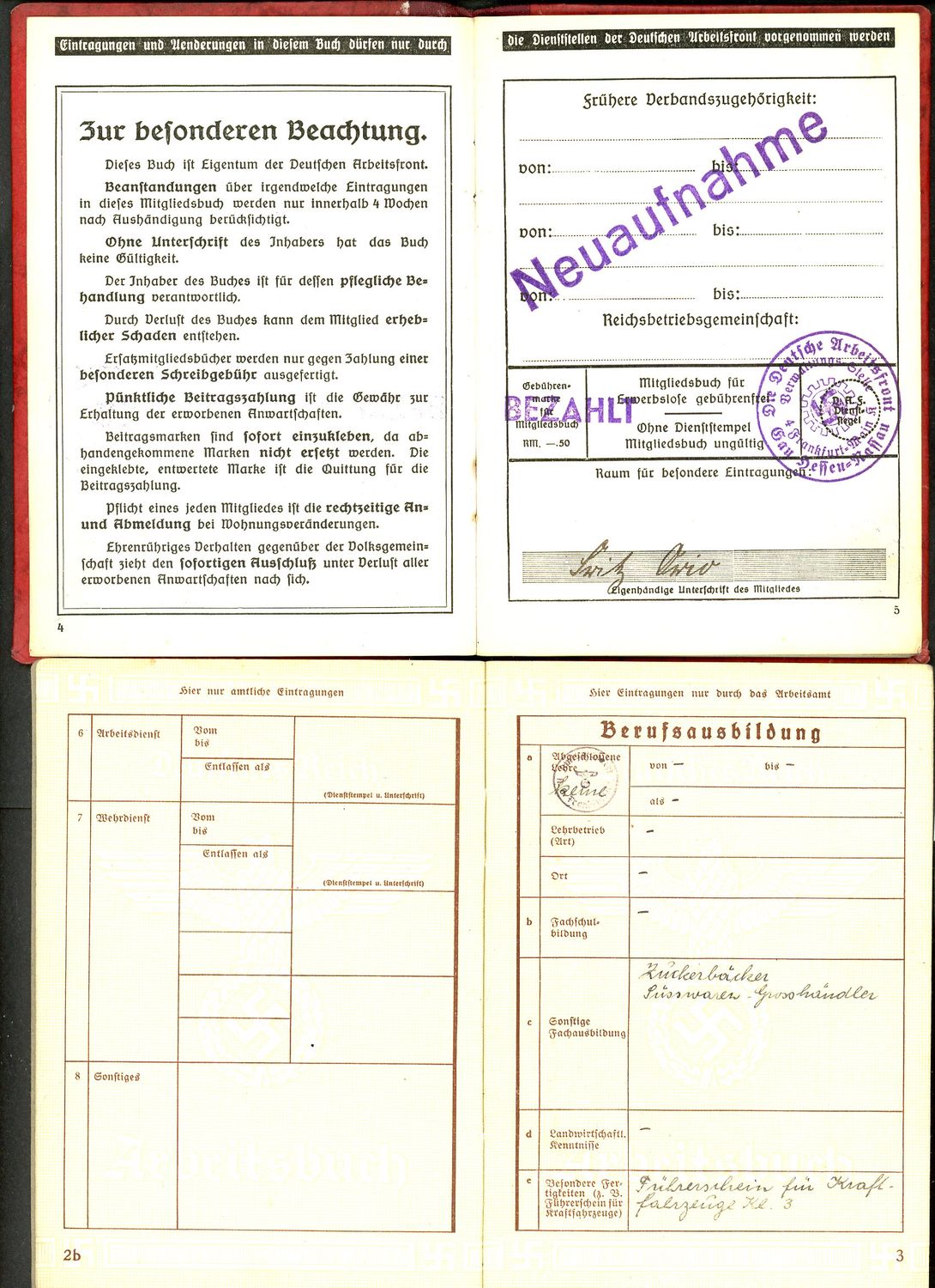 FACEBOOK AUCTION - Lot of 2 German Third Reich Items From Same Man: DAF Membership Book and Arbeitsbuch 2nd Pattern