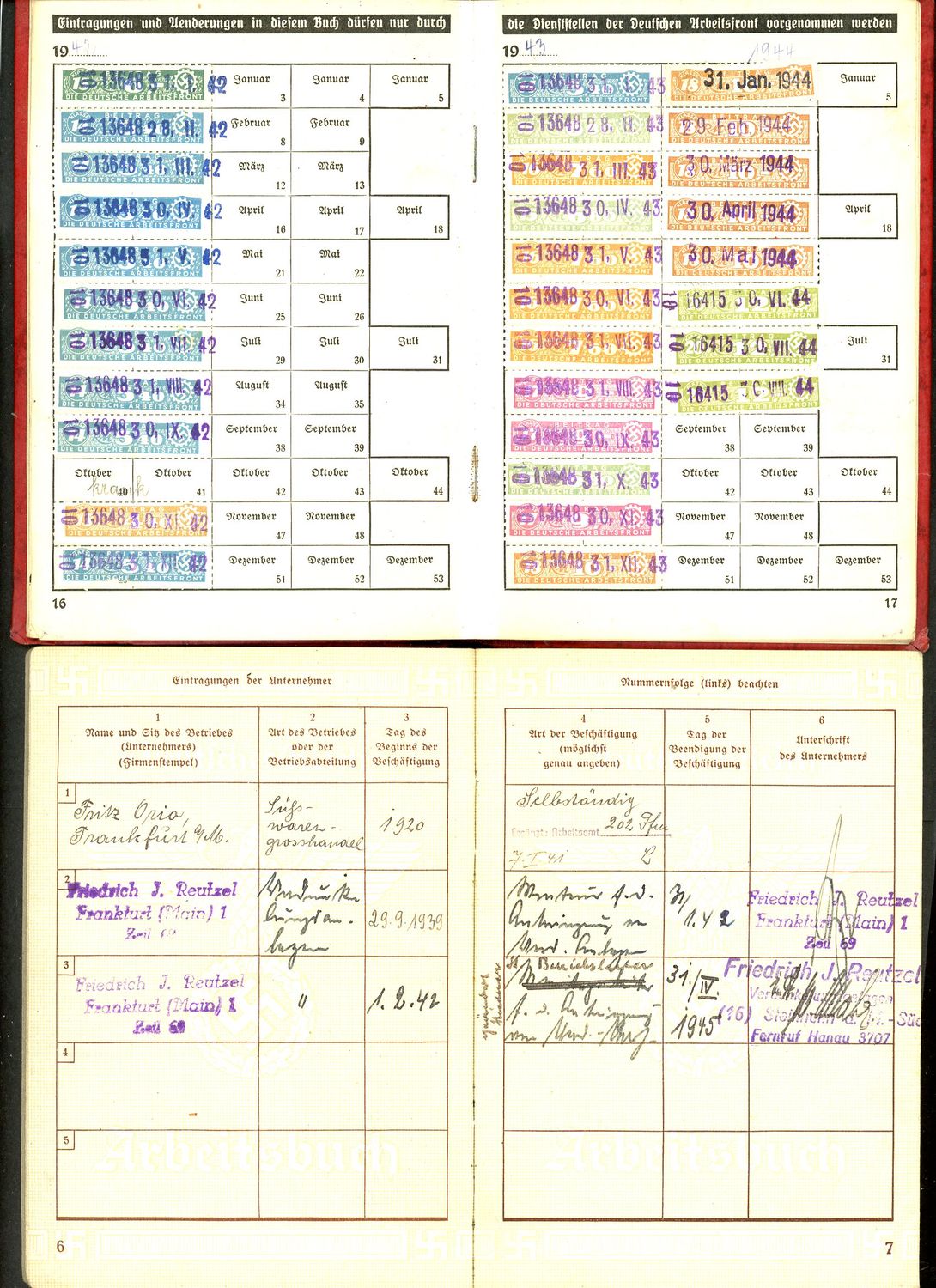FACEBOOK AUCTION - Lot of 2 German Third Reich Items From Same Man: DAF Membership Book and Arbeitsbuch 2nd Pattern