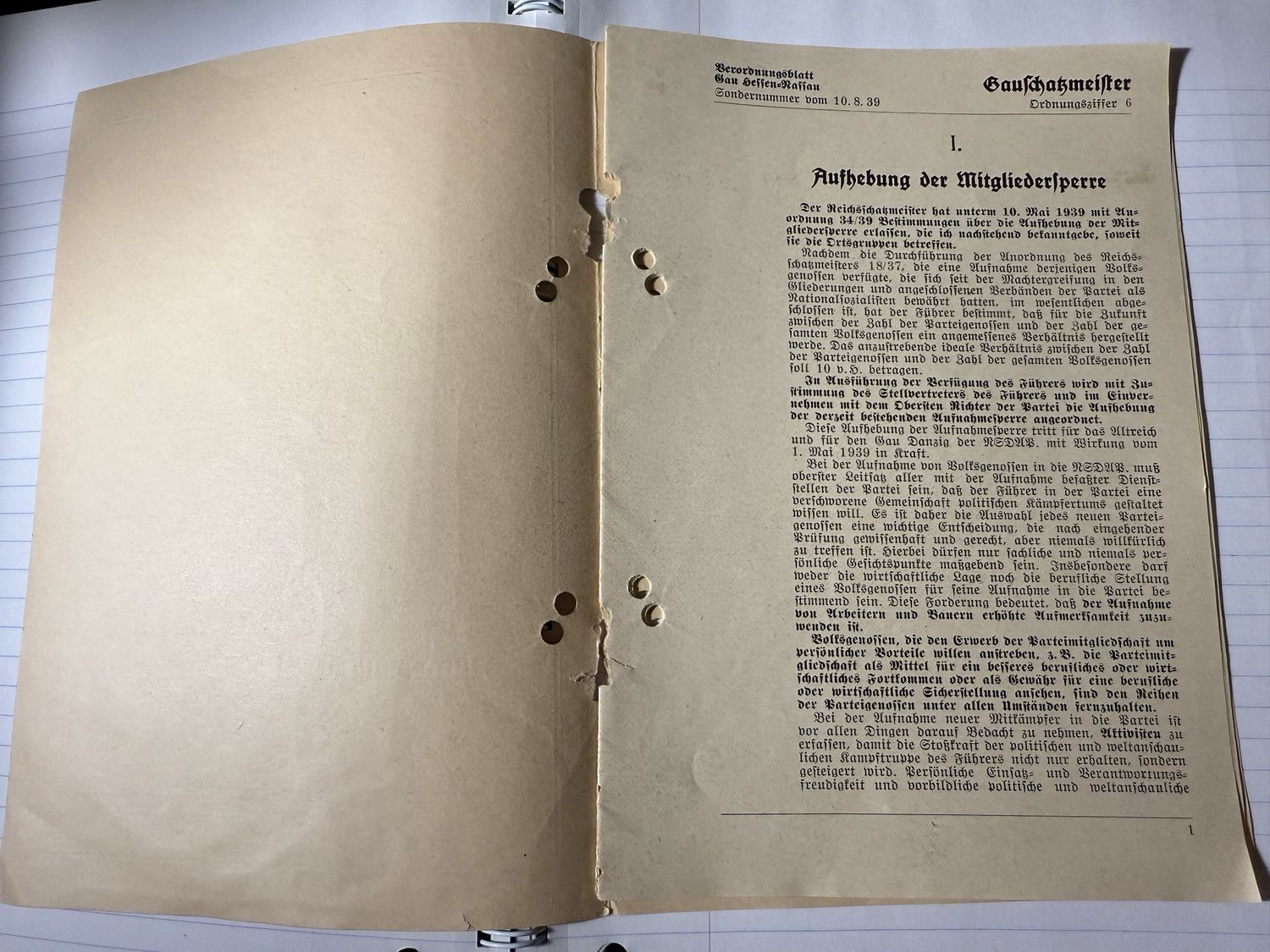 FACEBOOK AUCTION - German NSDAP Verordnungsblatt For Lifting the Ban On Joining The Nazzi Party - Large Eagle Swaz On Cover 1939