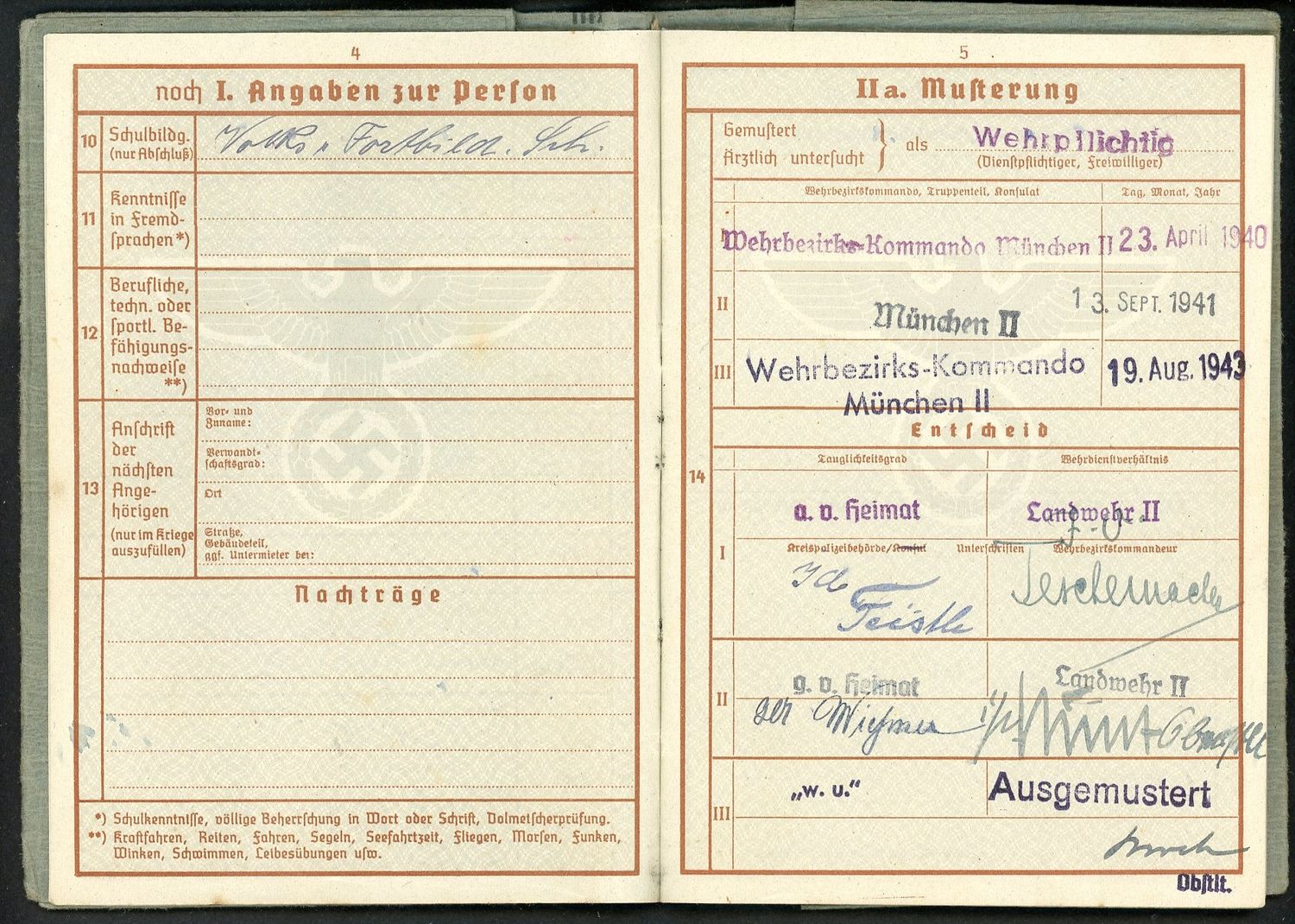 FACEBOOK AUCTION - German WW2 Wehrpass, Erhard Stein, Born in Berchtesgaden, 2nd Pattern 1940 - 1943 * A