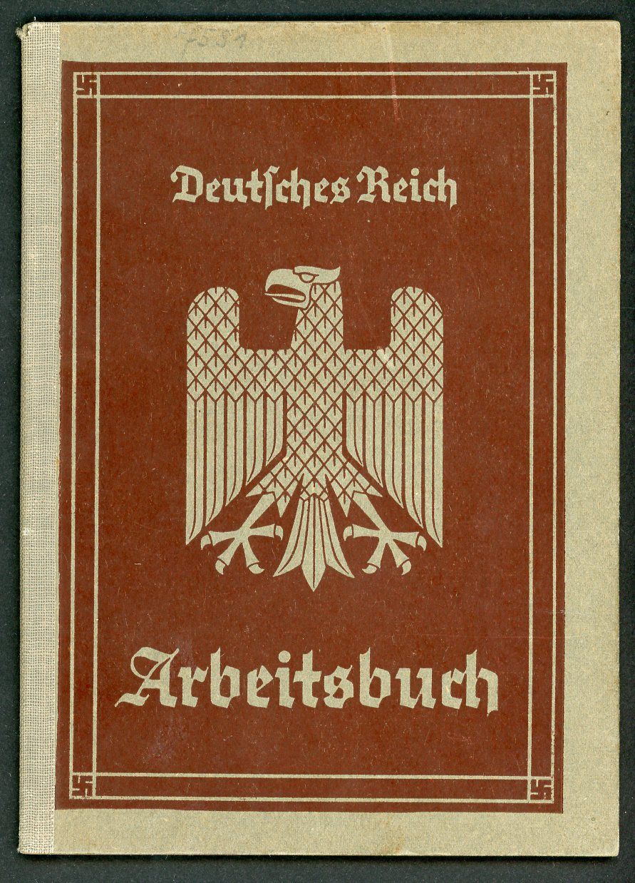 FACEBOOK AUCTION - German Third Reich Arbeitsbuch, Emma Vollmer, Hotel and Farm Work, 1st Pattern *