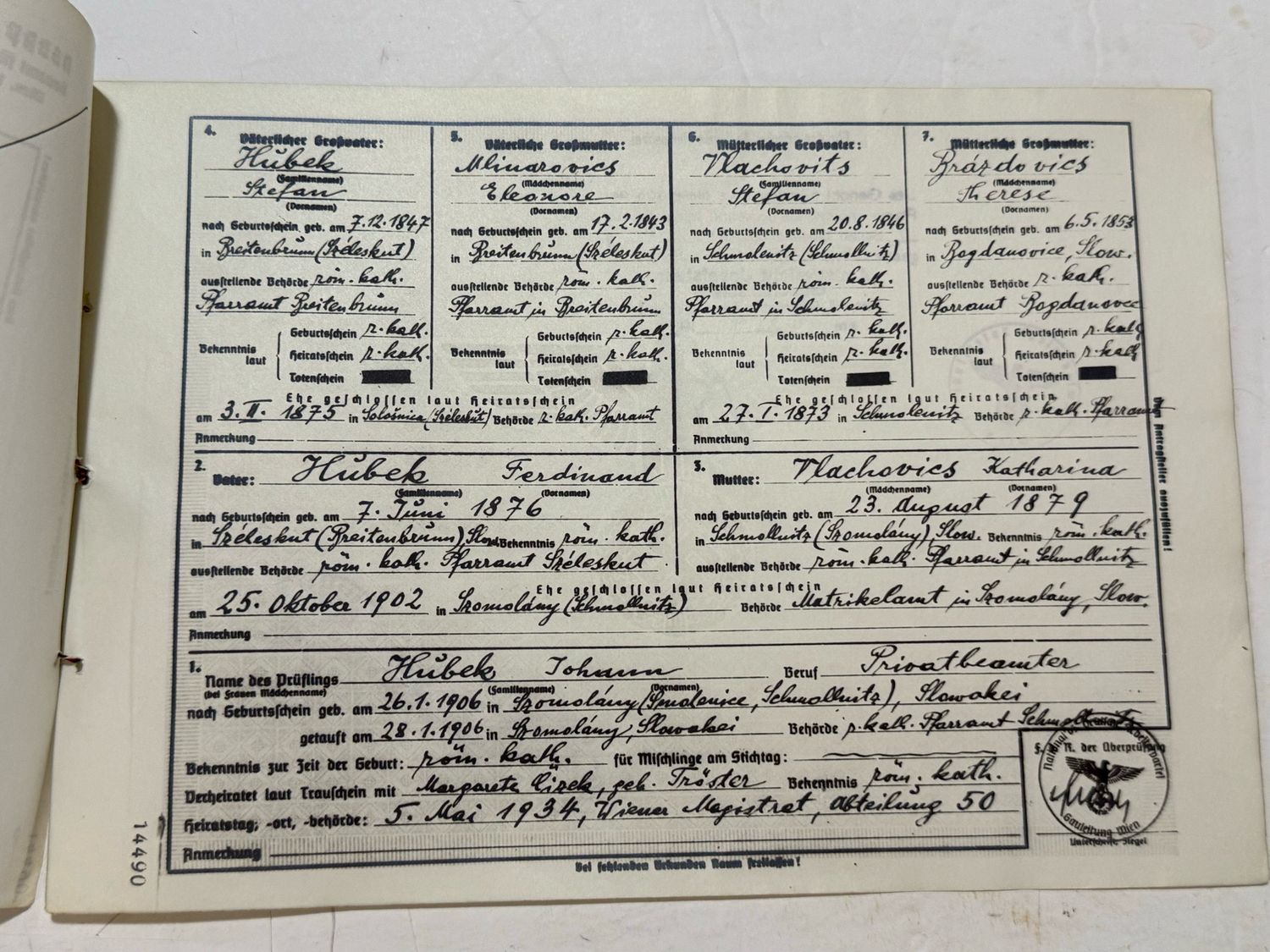 FACEBOOK AUCTION - RARE Lot of 17 German Documents Proving Aryan Blood Ancestry + Rarely Seen Blue Certificate, All From One Family!