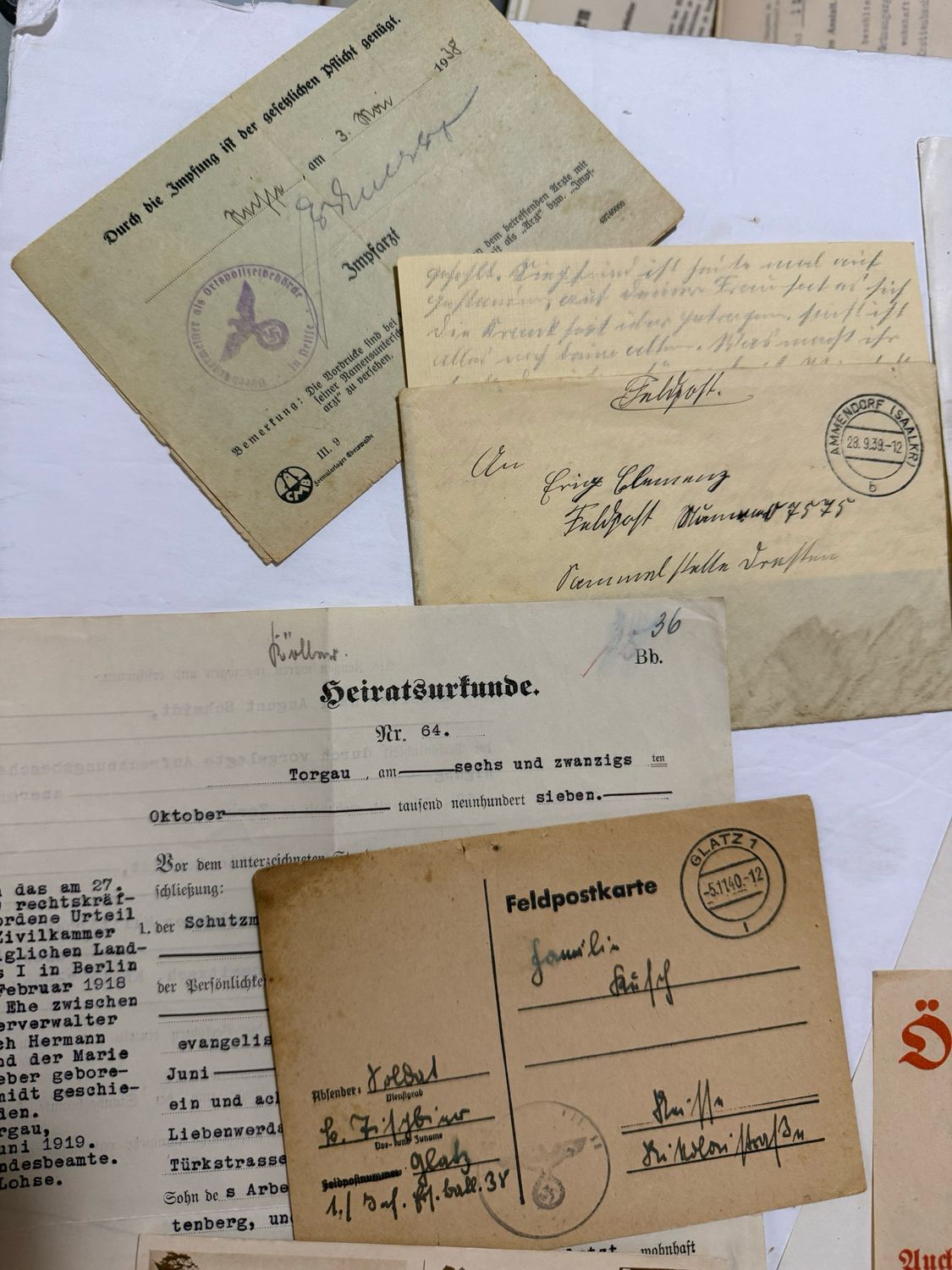 FACEBOOK AUCTION - Lot of 15 German WW2 Documents, Feldpost, Aryan Blood Proof, Wehrmacht Work Orders &amp; More!