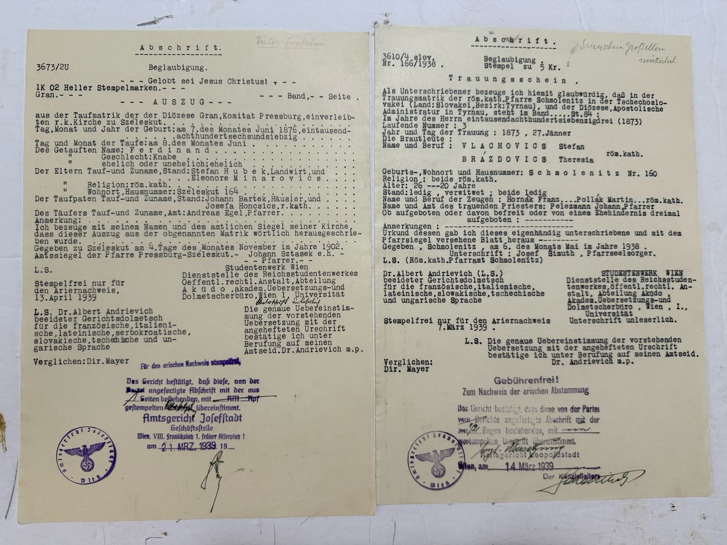 FACEBOOK AUCTION - RARE Lot of 17 German Documents Proving Aryan Blood Ancestry + Rarely Seen Blue Certificate, All From One Family!