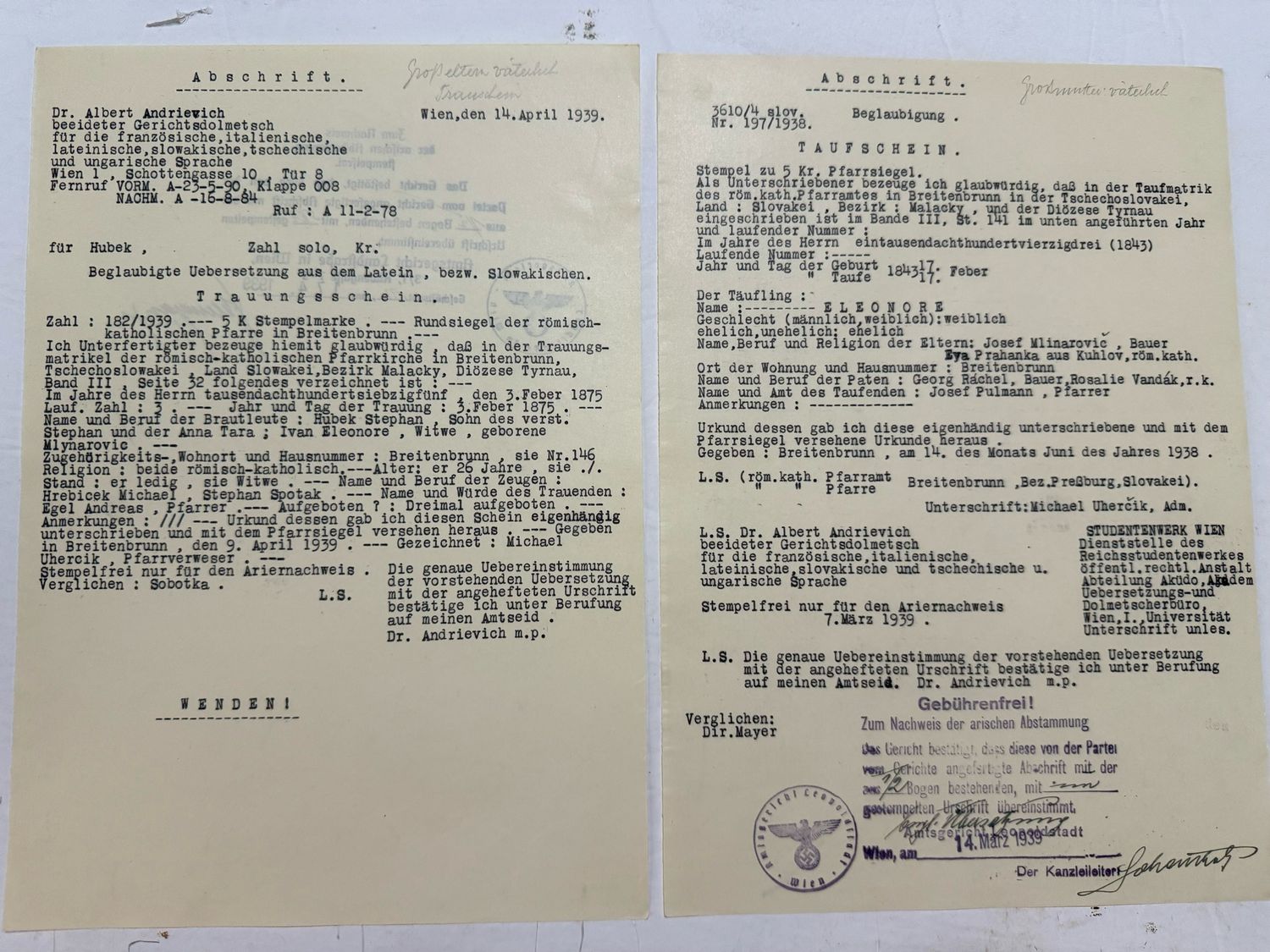 FACEBOOK AUCTION - RARE Lot of 17 German Documents Proving Aryan Blood Ancestry + Rarely Seen Blue Certificate, All From One Family!