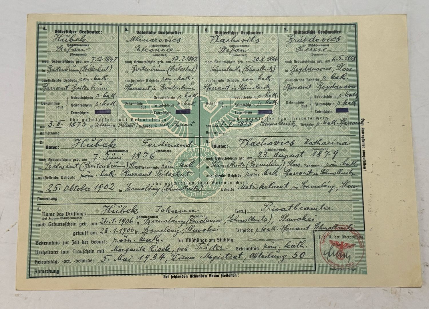 FACEBOOK AUCTION - RARE Lot of 17 German Documents Proving Aryan Blood Ancestry + Rarely Seen Blue Certificate, All From One Family!