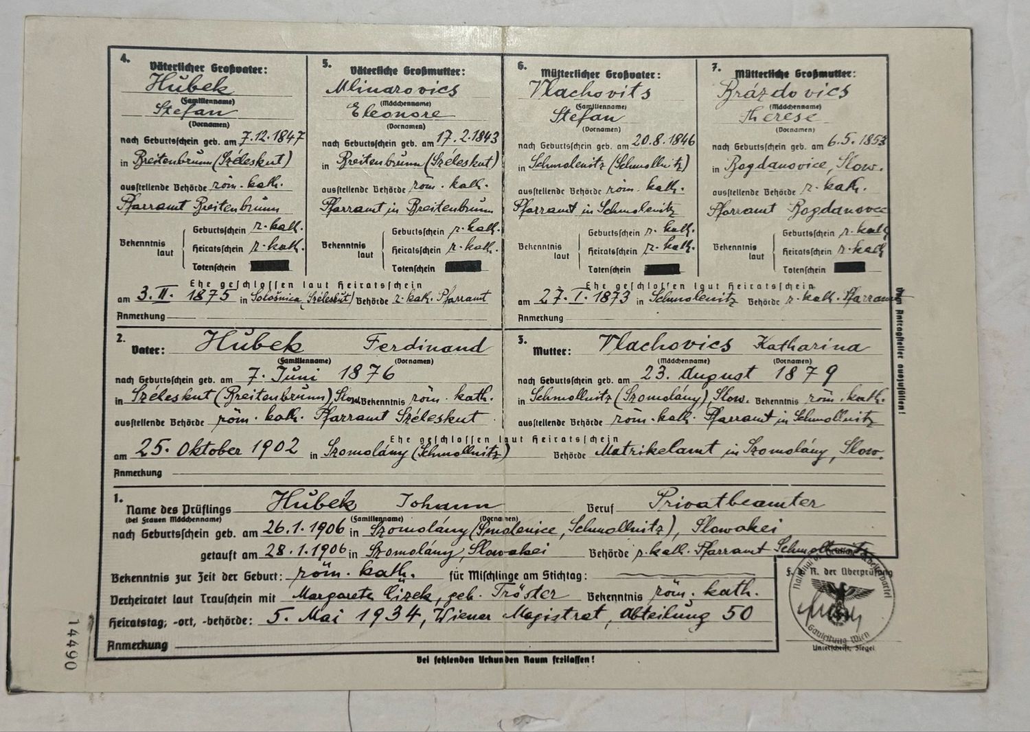 FACEBOOK AUCTION - RARE Lot of 17 German Documents Proving Aryan Blood Ancestry + Rarely Seen Blue Certificate, All From One Family!