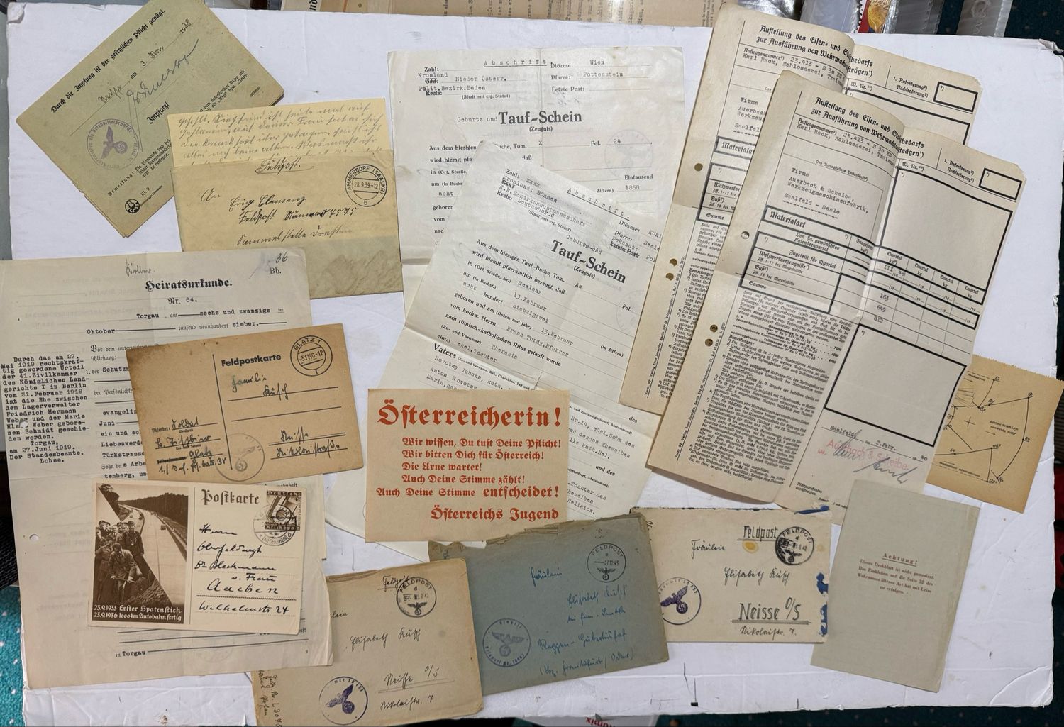 FACEBOOK AUCTION - Lot of 15 German WW2 Documents, Feldpost, Aryan Blood Proof, Wehrmacht Work Orders &amp; More!