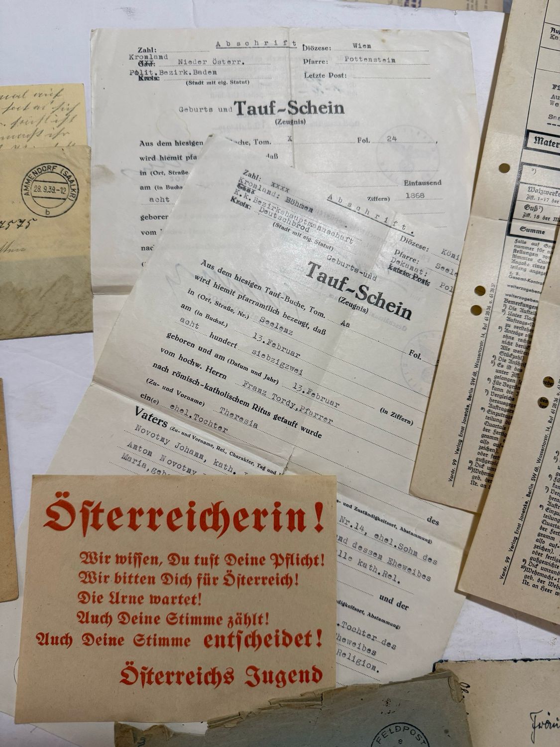 FACEBOOK AUCTION - Lot of 15 German WW2 Documents, Feldpost, Aryan Blood Proof, Wehrmacht Work Orders &amp; More!