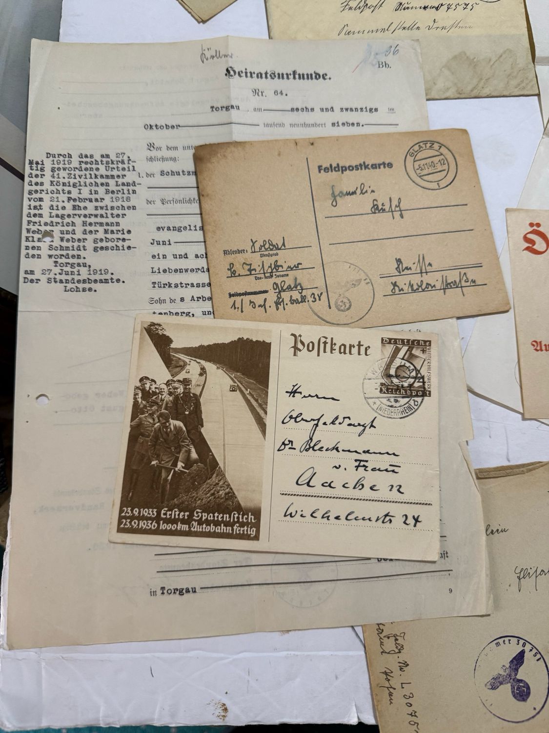FACEBOOK AUCTION - Lot of 15 German WW2 Documents, Feldpost, Aryan Blood Proof, Wehrmacht Work Orders &amp; More!