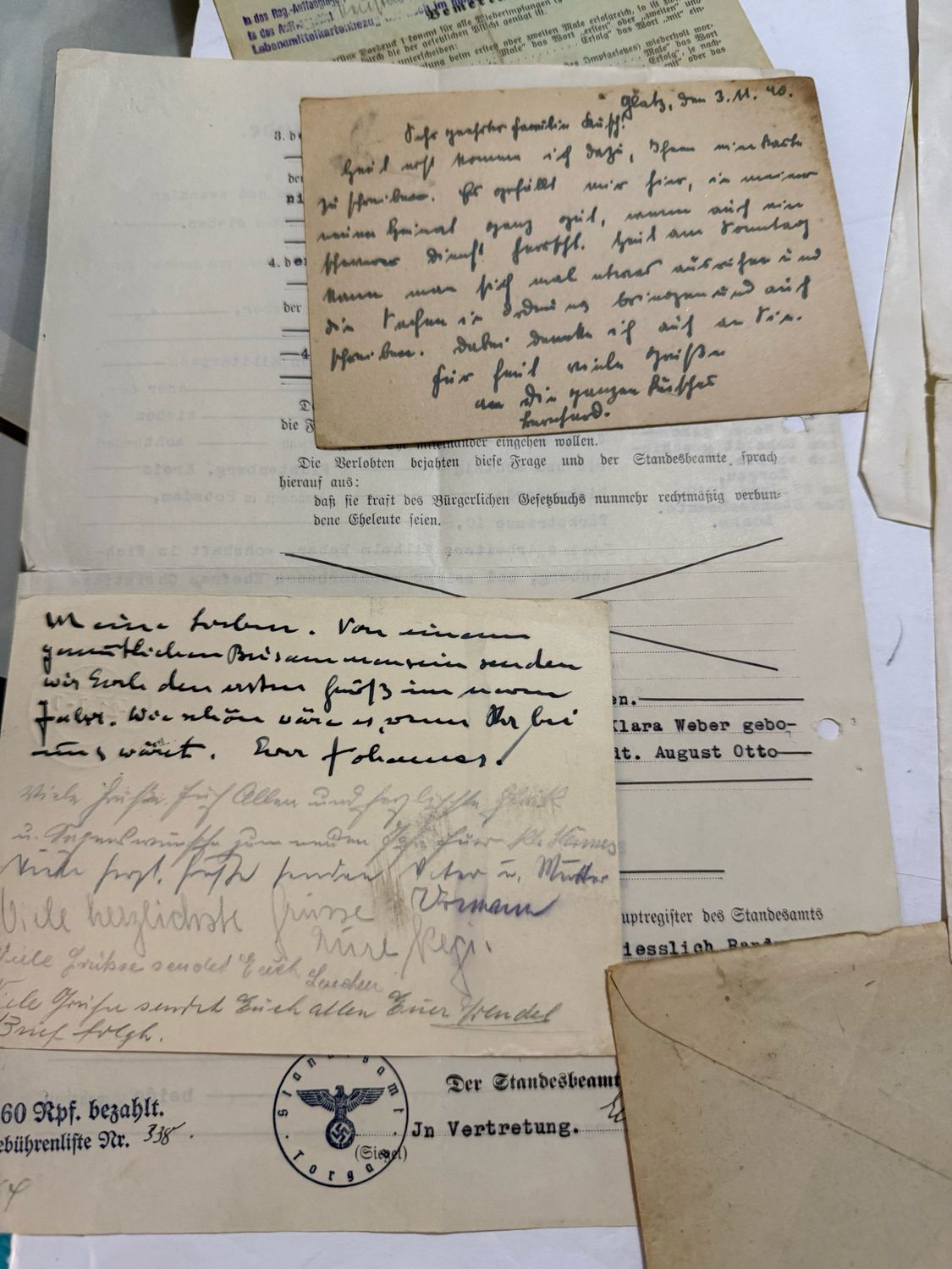 FACEBOOK AUCTION - Lot of 15 German WW2 Documents, Feldpost, Aryan Blood Proof, Wehrmacht Work Orders &amp; More!