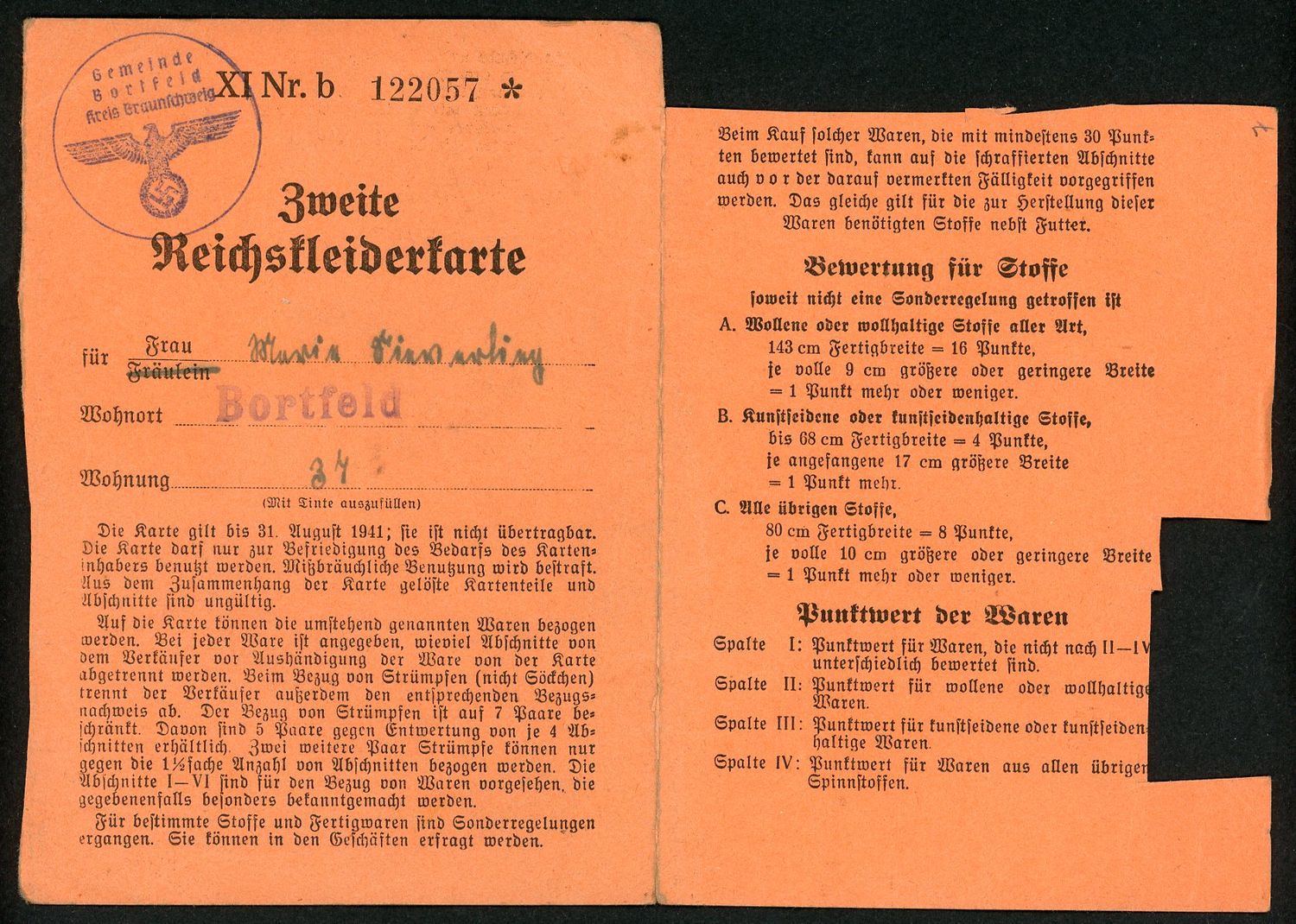 FACEBOOK AUCTION - German WW2 Third Reich Clothing Ration Card Reichskleiderkarte