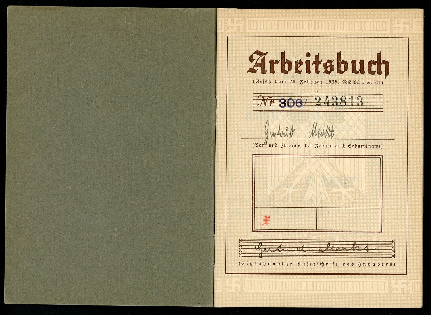FACEBOOK AUCTION - German WW2 Arbeitsbuch - Worked At Psychiatry Section Kaiser Wilhelm Institute + Fliegerhorst Tempelhof