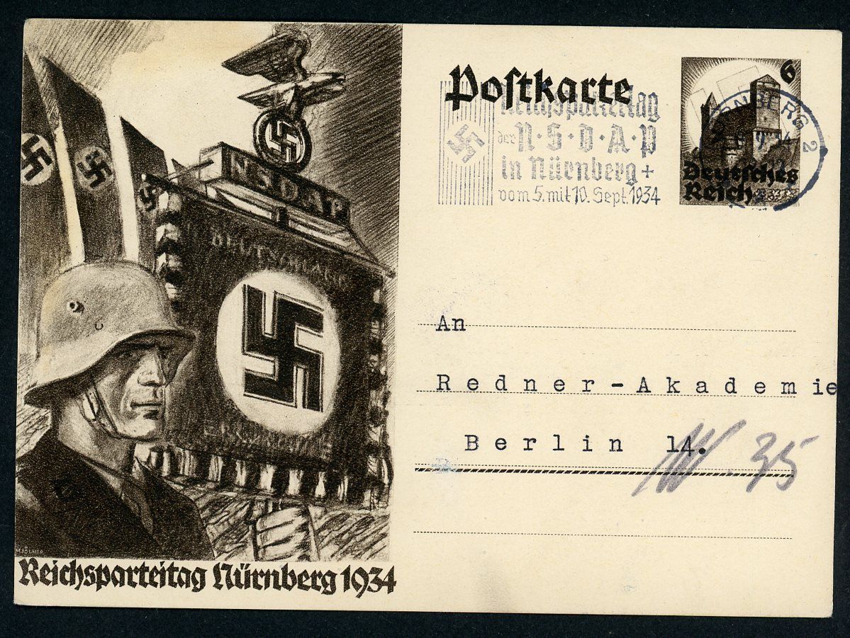 FACEBOOK AUCTION - German 1934 Reichsparteitag Nurnberg Rally Postcard with Postmark From the Rally