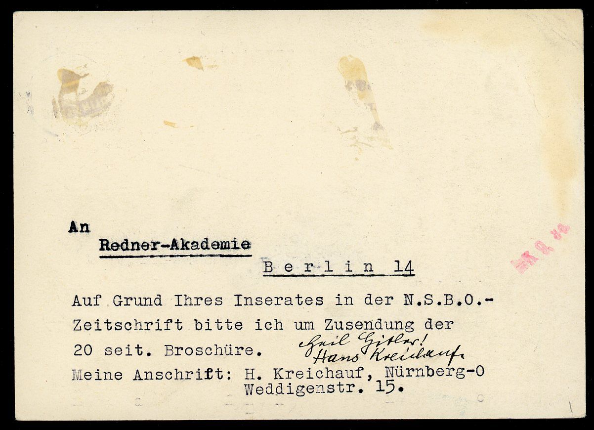 FACEBOOK AUCTION - German 1934 Reichsparteitag Nurnberg Rally Postcard with Postmark From the Rally