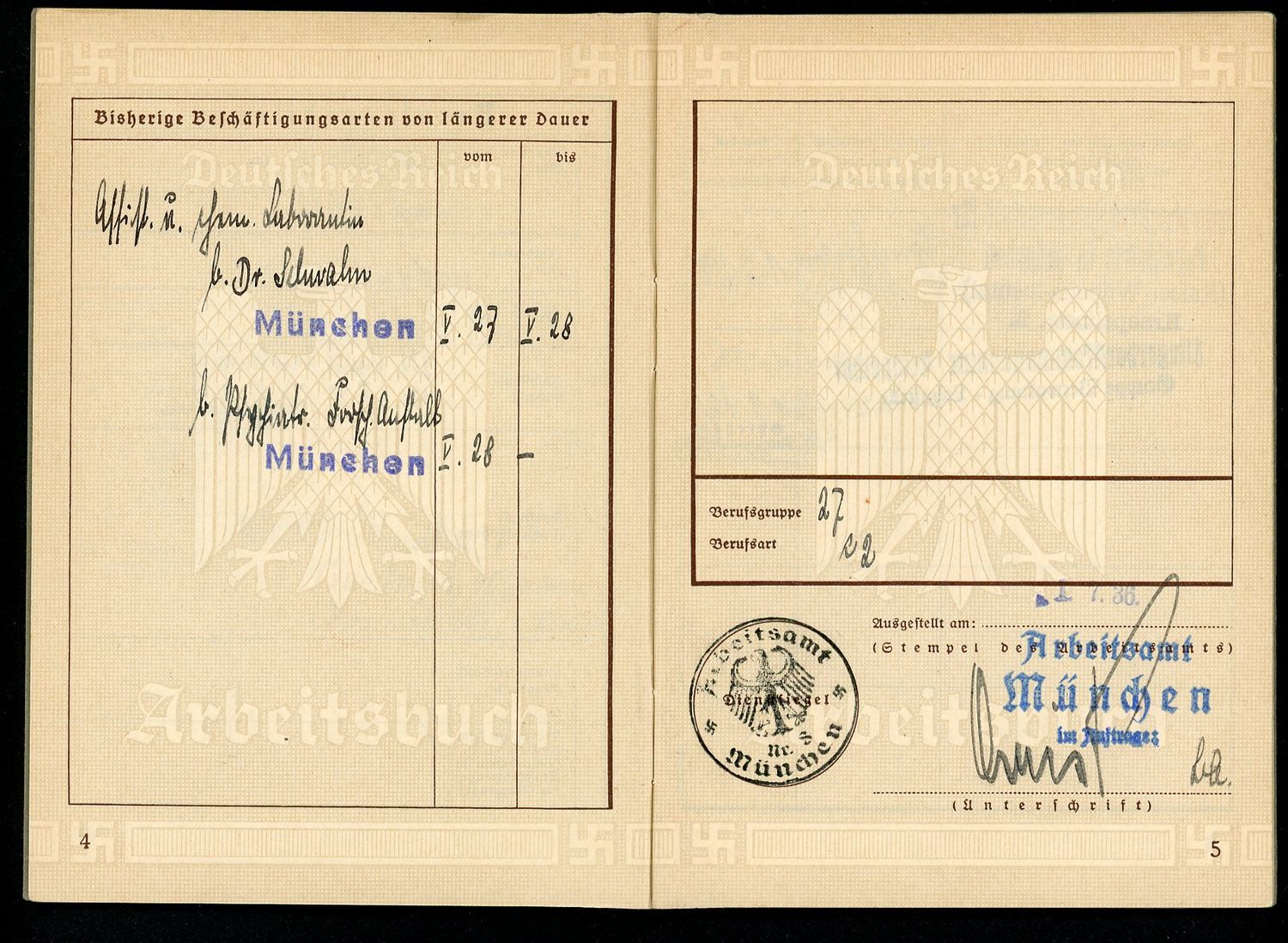 FACEBOOK AUCTION - German WW2 Arbeitsbuch - Worked At Psychiatry Section Kaiser Wilhelm Institute + Fliegerhorst Tempelhof