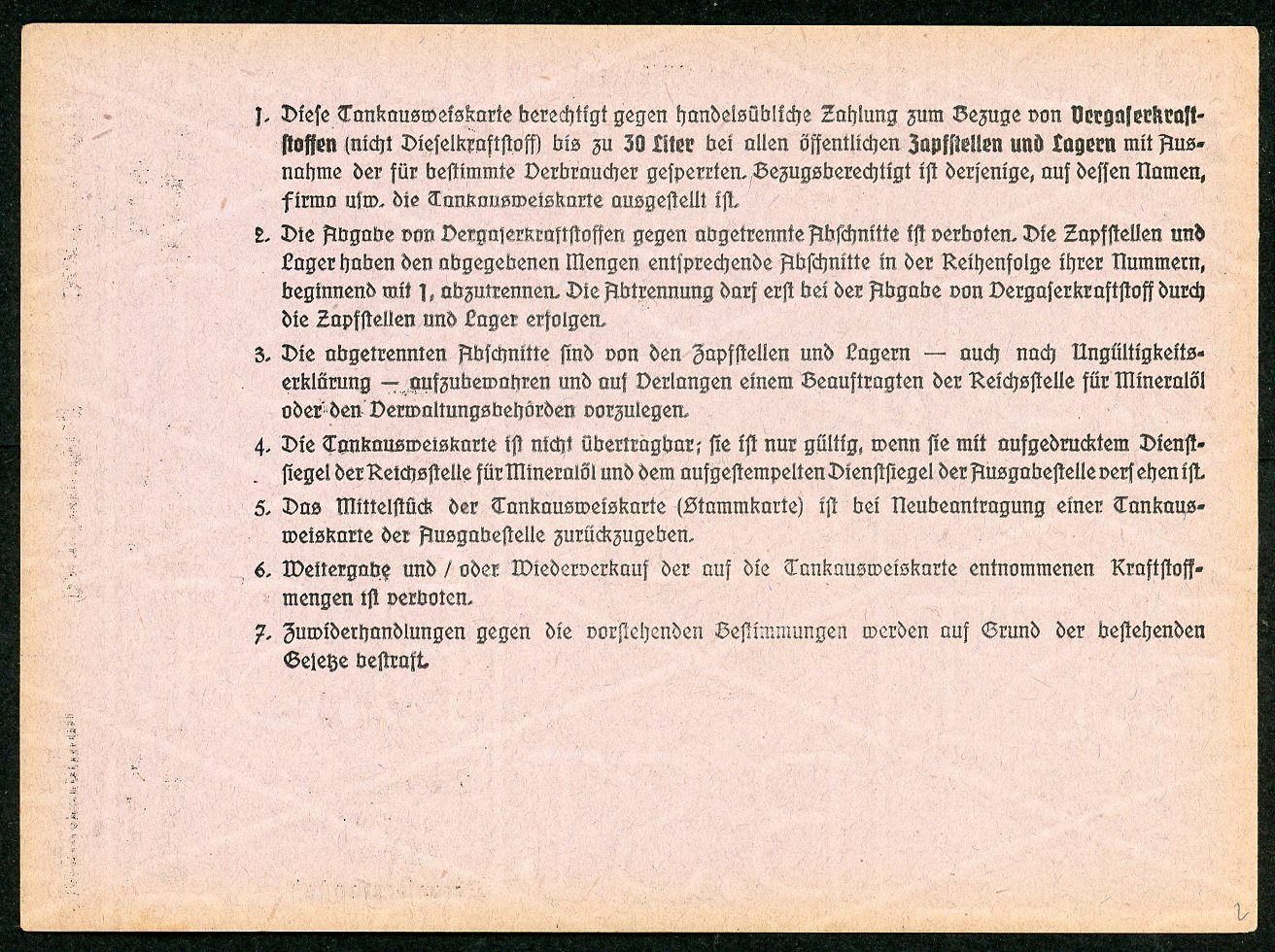 FACEBOOK AUCTION - RARE German WW2 Diesel Fuel Ration Card Never Used, Complete!