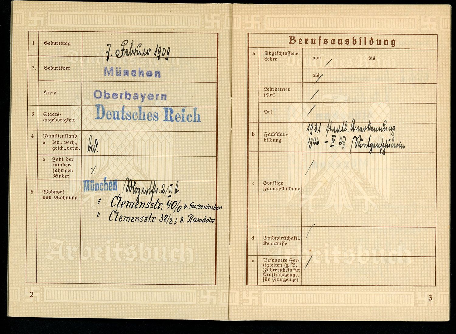 FACEBOOK AUCTION - German WW2 Arbeitsbuch - Worked At Psychiatry Section Kaiser Wilhelm Institute + Fliegerhorst Tempelhof
