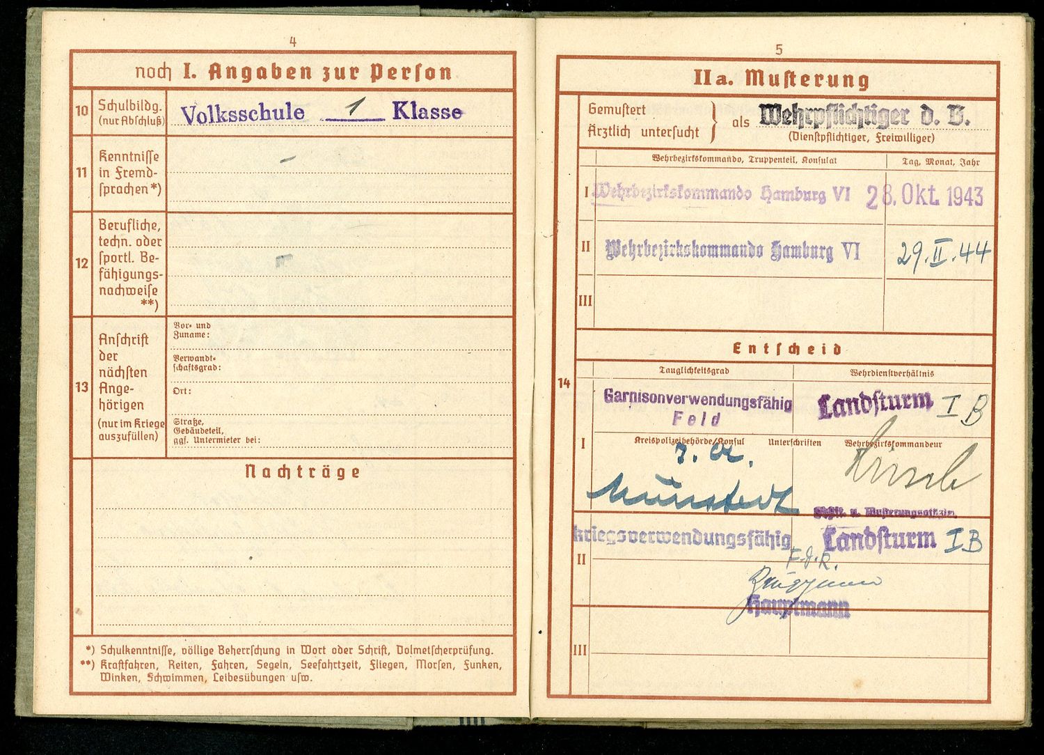 FACEBOOK AUCTION - German WW2 Wehrpass Mid War 1943, Karl Merz From Hamburg * A