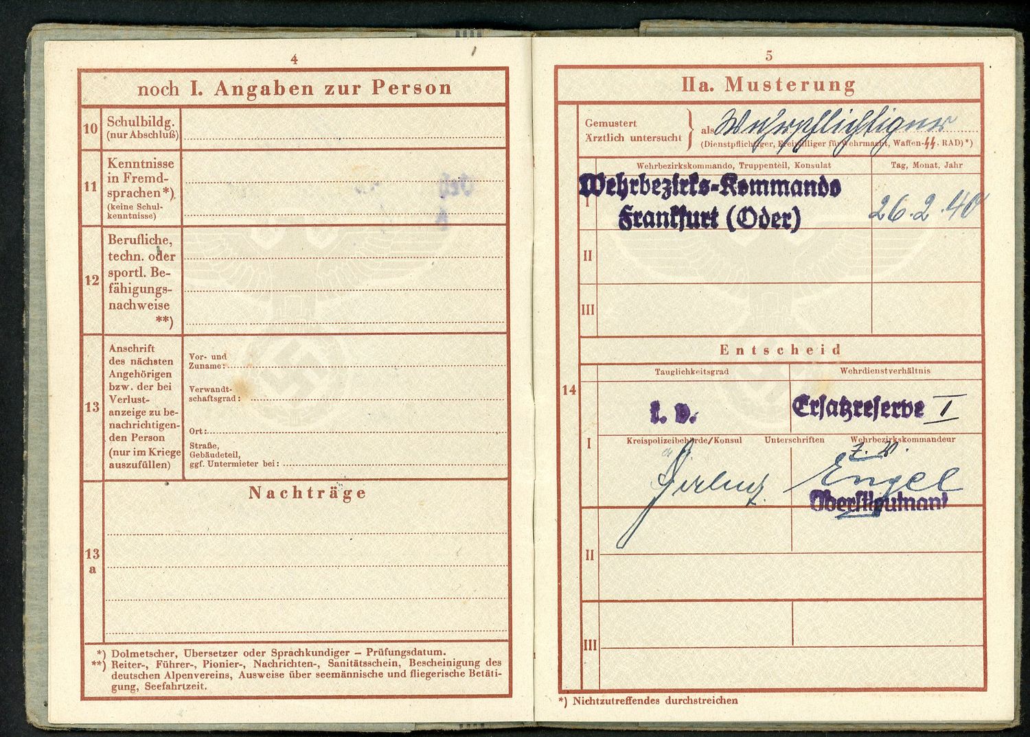 FACEBOOK AUCTION - German WW2 Wehrpass, Late War 1944, Ernst Mergell From Dortmund  * B