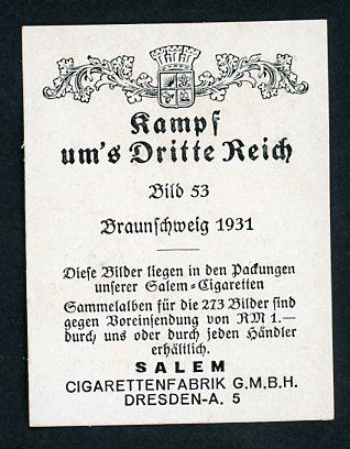 Z FACEBOOK AUCTION - Adolf H!tler Cigarette Card From Kampf um&#39;s Dritte Reich Series, Der Fuhrer in Braunschweig 1931