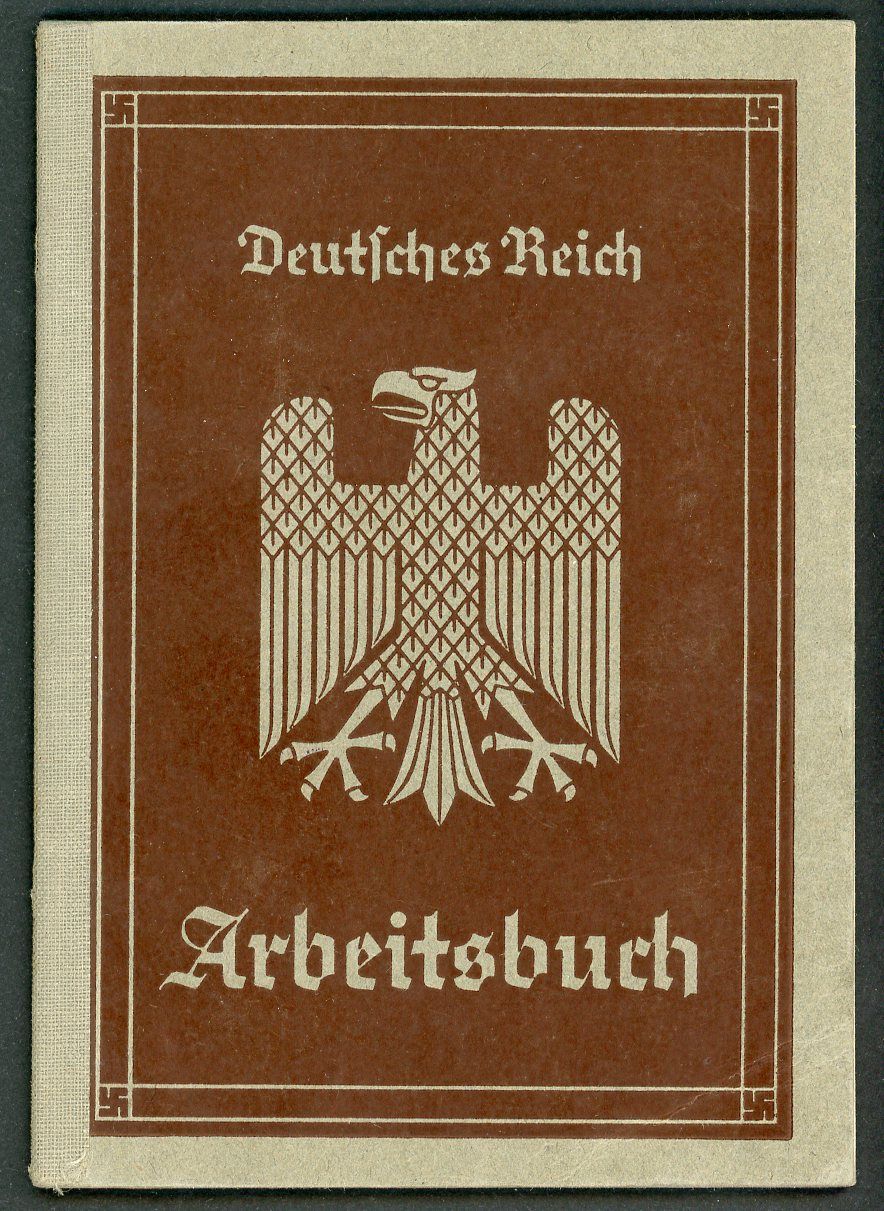 Z FACEBOOK AUCTION - German Third Reich Arbeitsbuch For Otto Ullrich, Truck Driver, Luftschutz Service, 1st Pattern