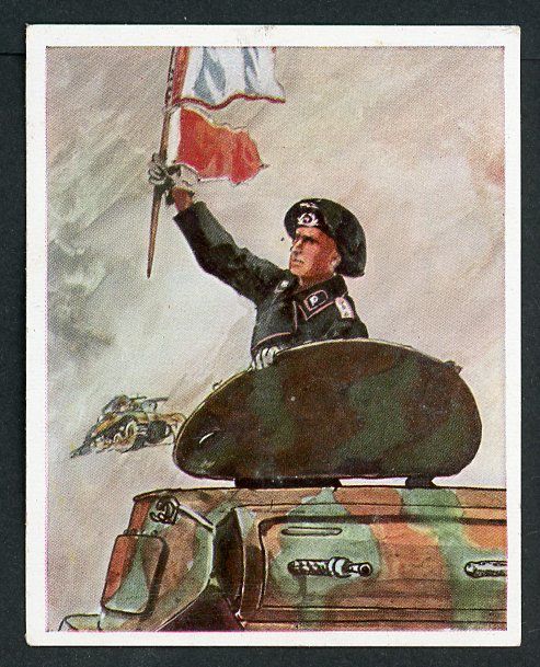 Z FACEBOOK AUCTION - German Third Reich Deutsche Heer Cigarette Card - Panzer Commander In Black Uniform &amp; Beret Holding Signal Flags From Tank Turret