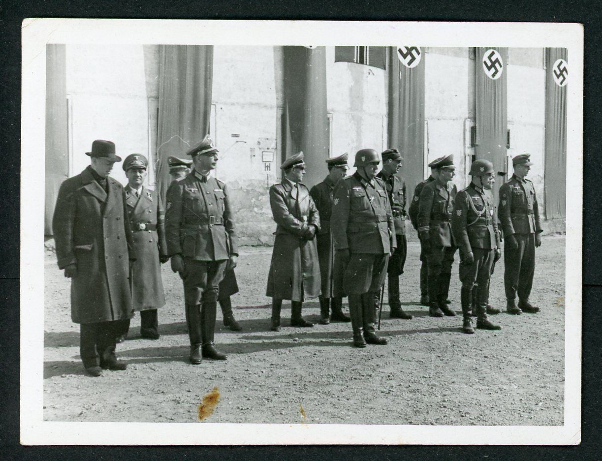 Z FACEBOOK AUCTION - RARE German WW2 Photo Heer Officers with Croatian Volunteer Arm Patches &amp; Helmet Shield Kroatien + Partei Flags and NSDAP &amp; SS Officers