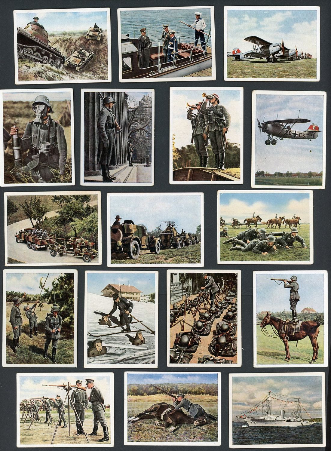 FACEBOOK AUCTION - Lot of 35 Die Deustche Wehrmacht Cigarette Cards All German 3rd Reich Military: Tank, Planes, Adolf, MG, Ships and Much More!