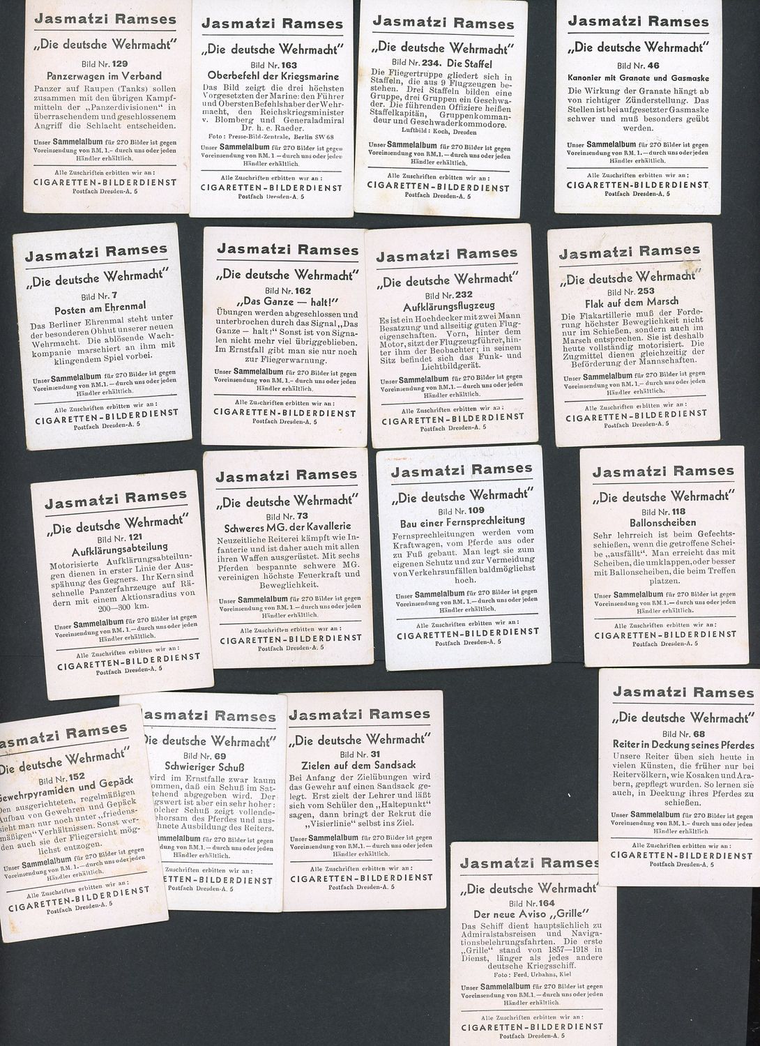 FACEBOOK AUCTION - Lot of 35 Die Deustche Wehrmacht Cigarette Cards All German 3rd Reich Military: Tank, Planes, Adolf, MG, Ships and Much More!