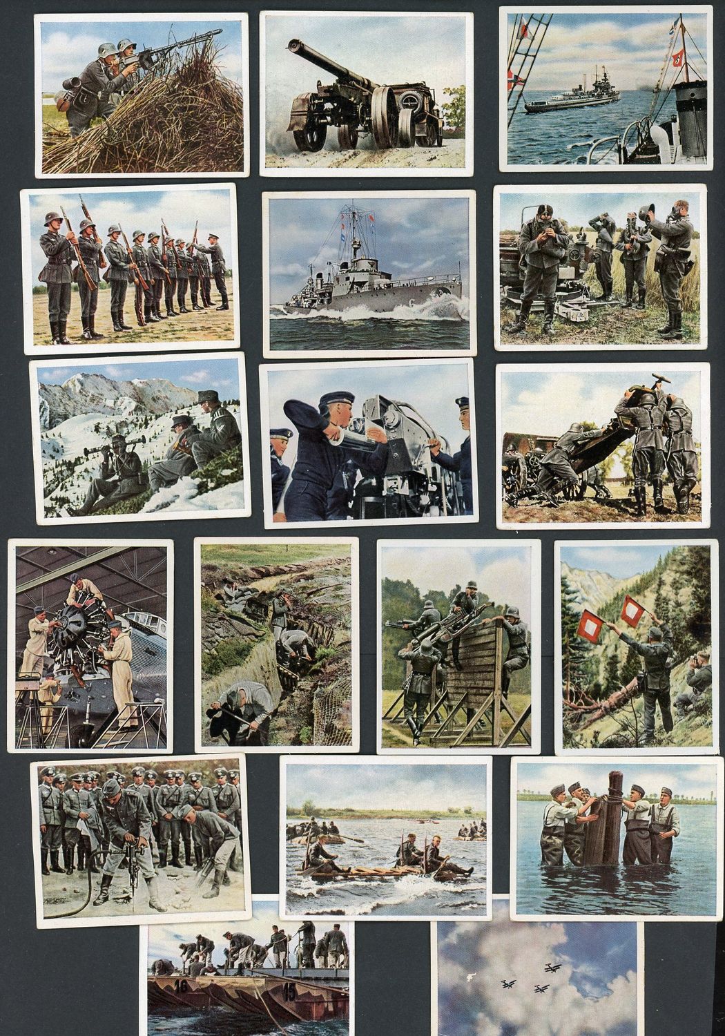 FACEBOOK AUCTION - Lot of 35 Die Deustche Wehrmacht Cigarette Cards All German 3rd Reich Military: Tank, Planes, Adolf, MG, Ships and Much More!