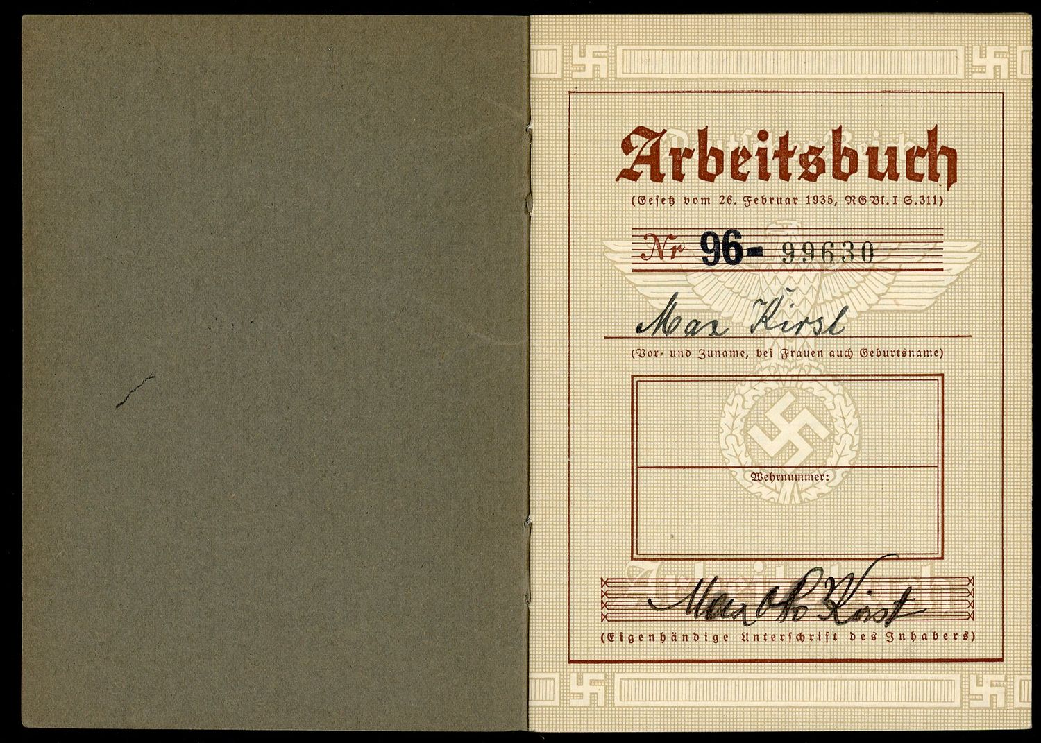 FACEBOOK AUCTION - German WW2 Arbeitsbuch 2nd Pattern For Max Kirsh 1940 - 1941