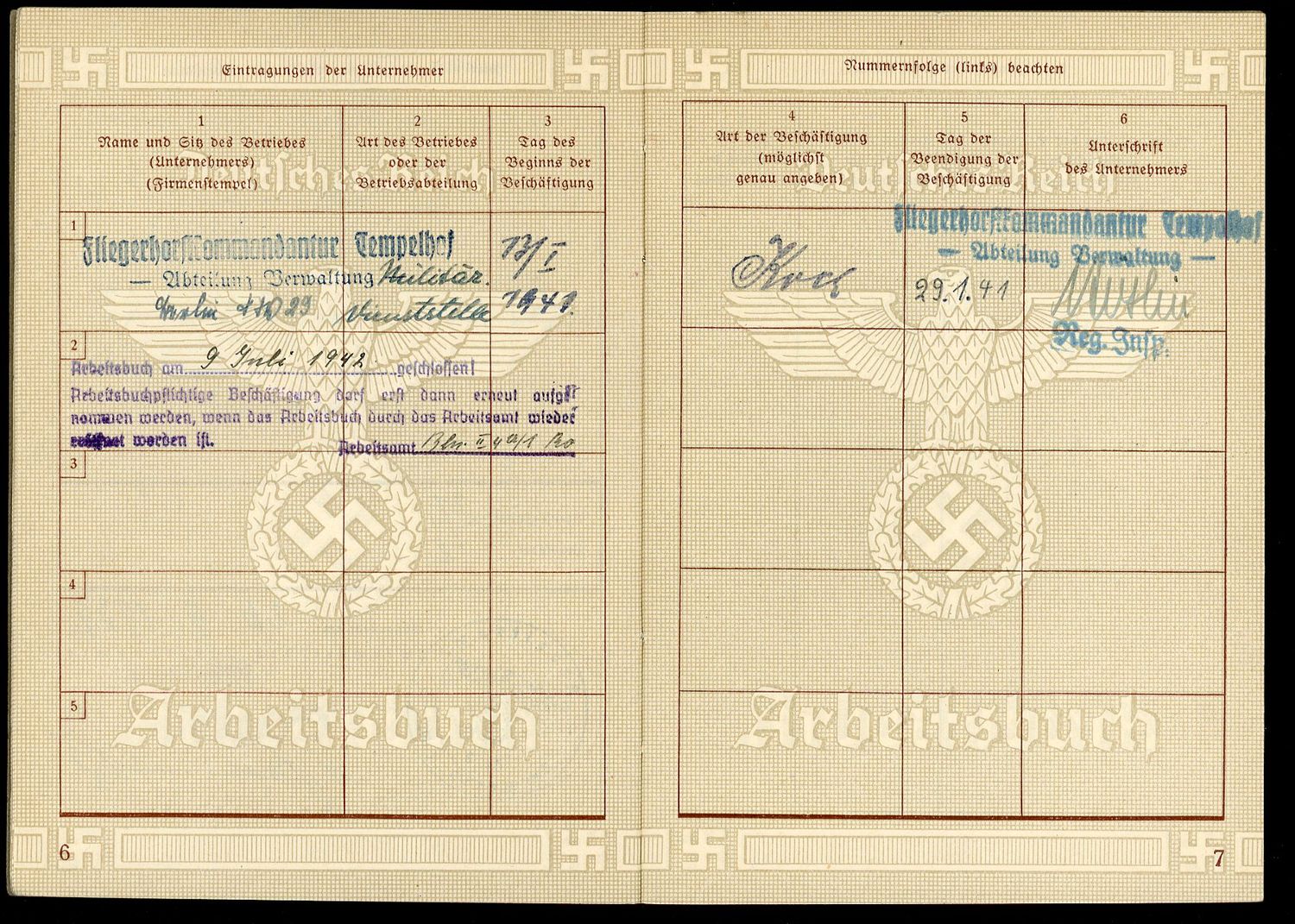 FACEBOOK AUCTION - German WW2 Arbeitsbuch 2nd Pattern For Max Kirsh 1940 - 1941