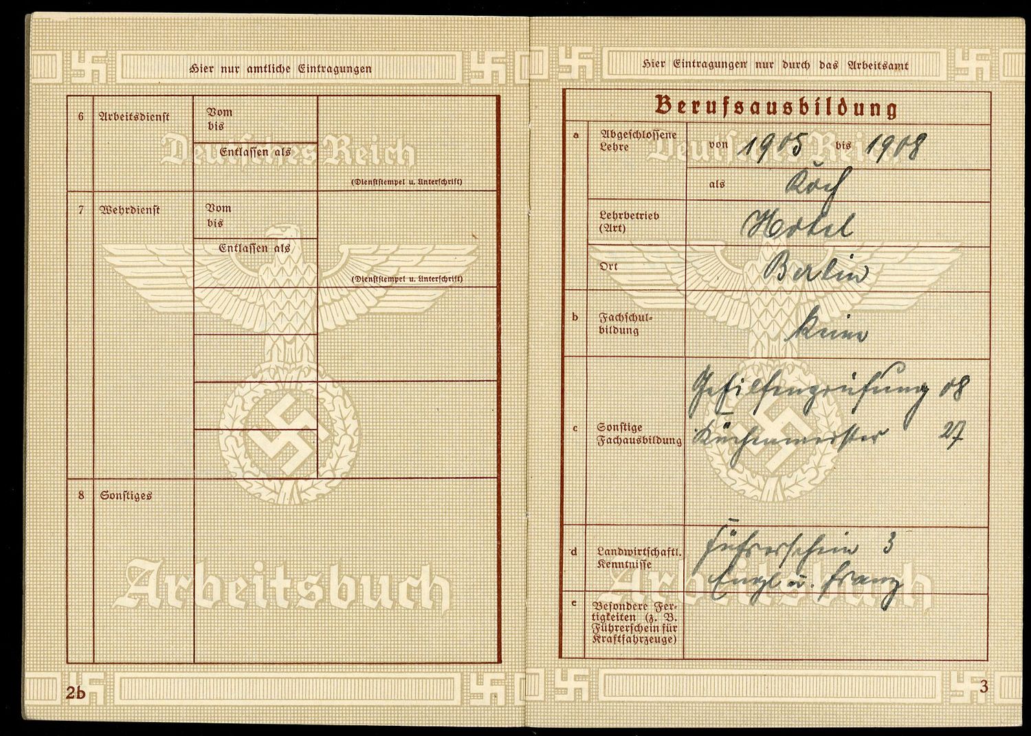 FACEBOOK AUCTION - German WW2 Arbeitsbuch 2nd Pattern For Max Kirsh 1940 - 1941