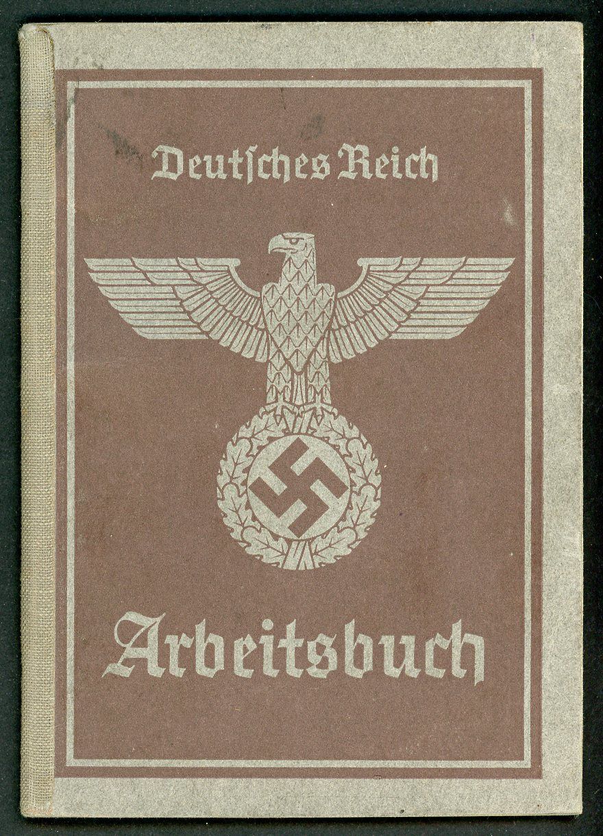 FACEBOOK AUCTION - German Third Reich Arbeitsbuch, 2nd Pattern, Josef Micura, Fliegerhorstkommandantur Markersdorf *