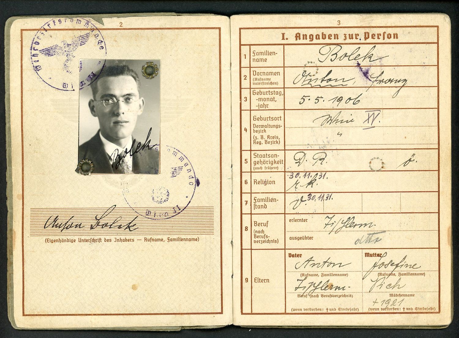 FACEBOOK AUCTION - German WW2 Wehrpass, 2nd Pattern, Franz Bolek, A *