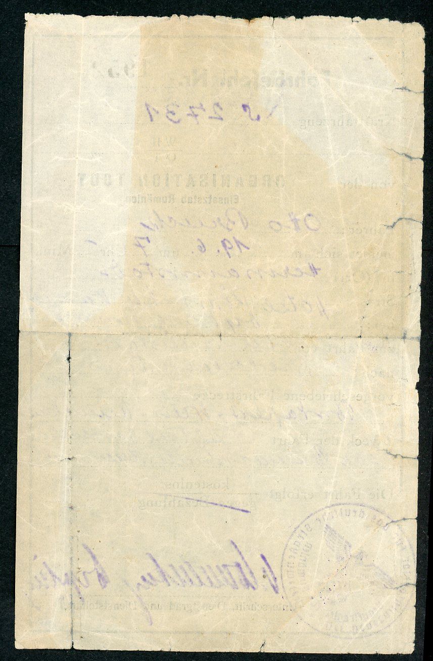 FACEBOOK AUCTION - Rare Org Todt Romanian Task Force Driver Authorization Document, German WW2, Eagle/Swaz Ink Stamp
