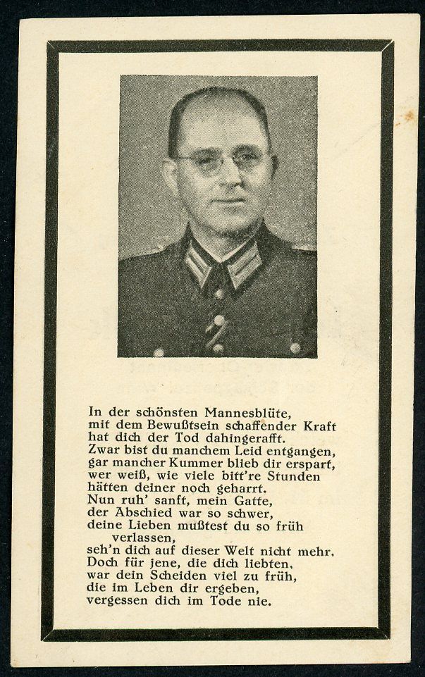 FACEBOOK AUCTION - German WW2 Death Card Schutzpolizei Officer From Vienna KIA April 17th, 1945, Police Leutenant
