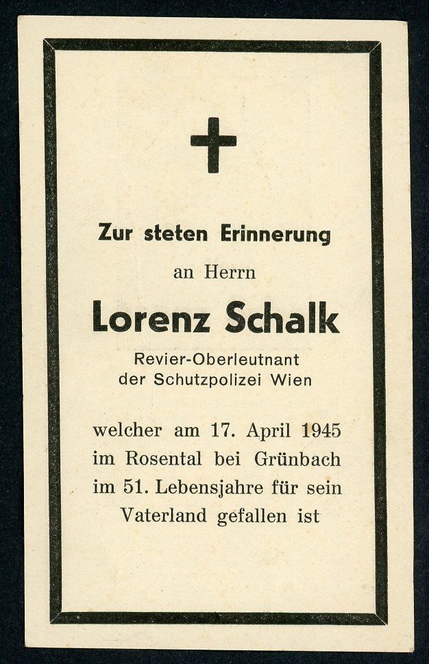 FACEBOOK AUCTION - German WW2 Death Card Schutzpolizei Officer From Vienna KIA April 17th, 1945, Police Leutenant
