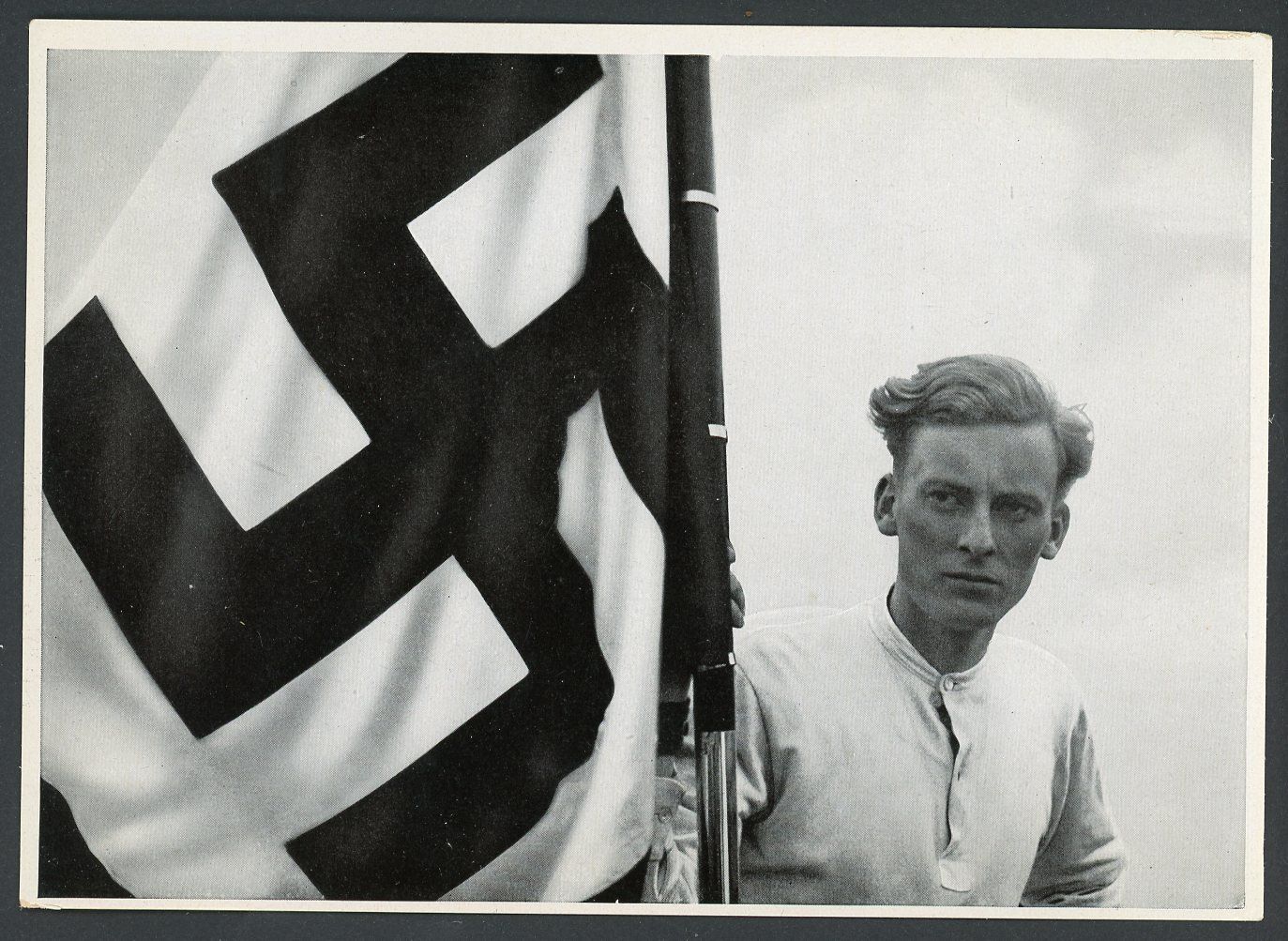 FACEBOOK AUCTION - Deutschland Erwacht Album Photo - German Man w/ Massive Swaz Hakenkreuz Flag