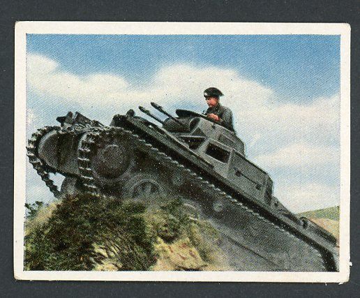 FACEBOOK AUCTION - German 3rd Reich Wehrmacht Cigarette Card - Panzer Tank In Action w/ Commander in Beret in Turret