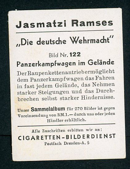 FACEBOOK AUCTION - German 3rd Reich Wehrmacht Cigarette Card - Panzer Tank In Action w/ Commander in Beret in Turret