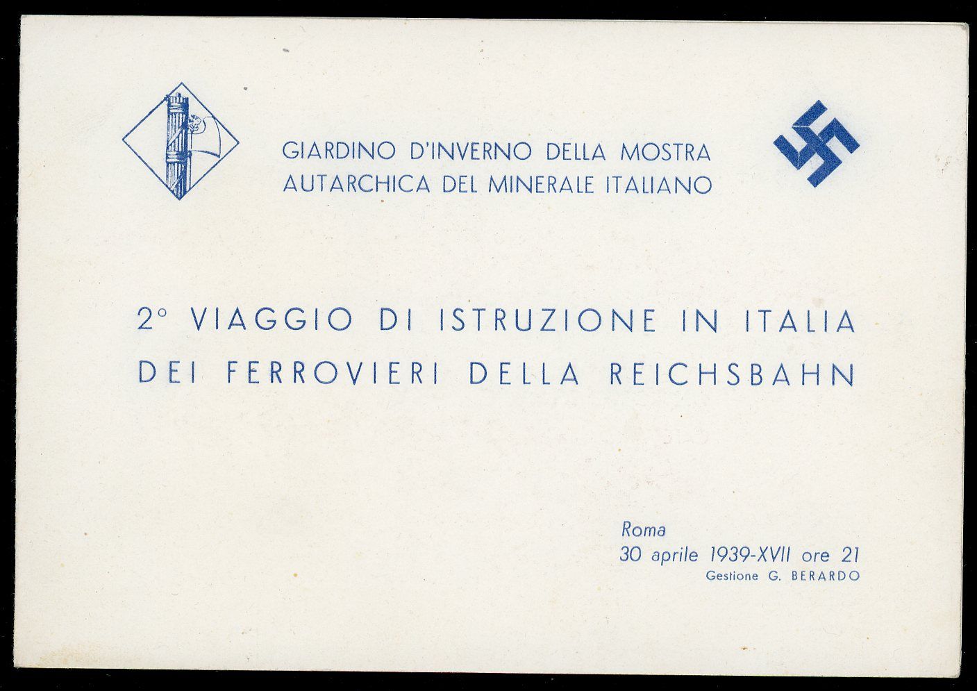 FACEBOOK AUCTION - German 3rd Reich Deutsche Reichsbahn Worker&#39;s Educational Trip To Rome Italy 1939 Menu Card w/ Swaz and Italian Emblems