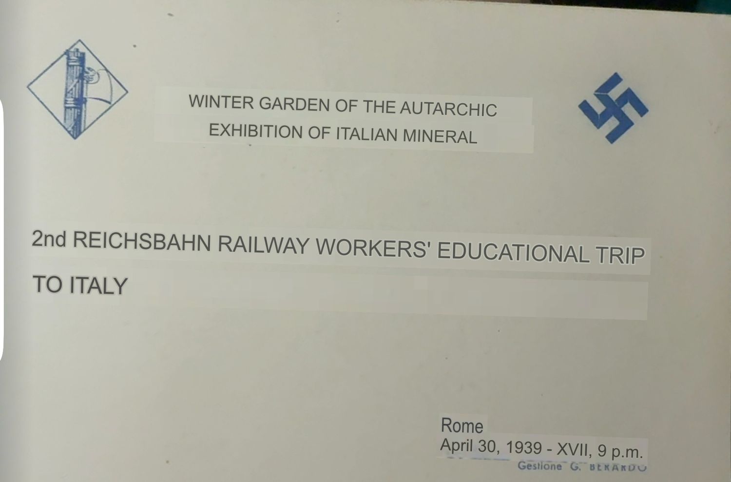 FACEBOOK AUCTION - German 3rd Reich Deutsche Reichsbahn Worker&#39;s Educational Trip To Rome Italy 1939 Menu Card w/ Swaz and Italian Emblems